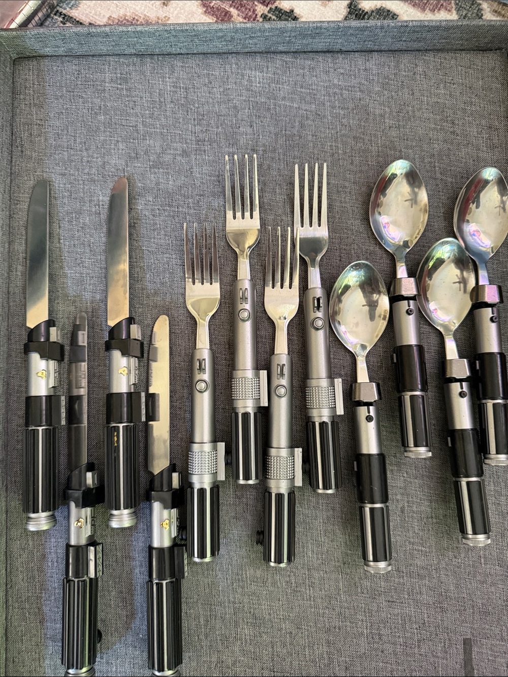 Star Wars Lightsaber Handle Flatware Set - Silver & Black Forks, Knives, Spoons